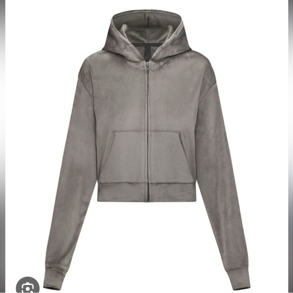 SKIMS Velour Zip Up Hoodie - Smoke